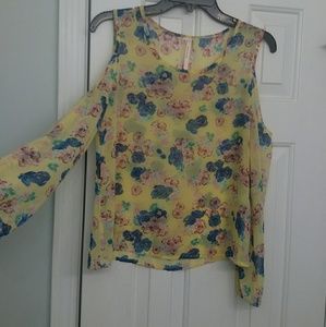 Sheer cold shoulder long sleeve top